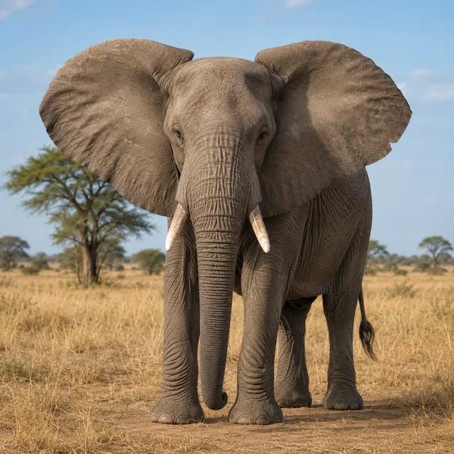 Elephant with widely spread ears in a savanna