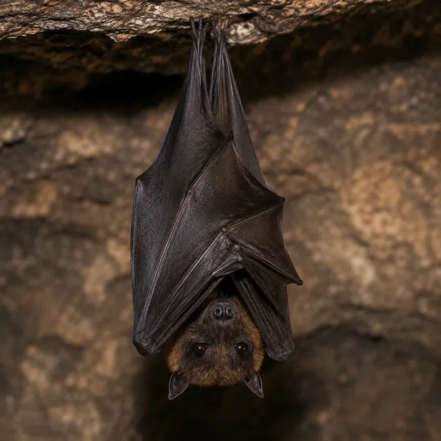 Bat hanging upside down on a branch