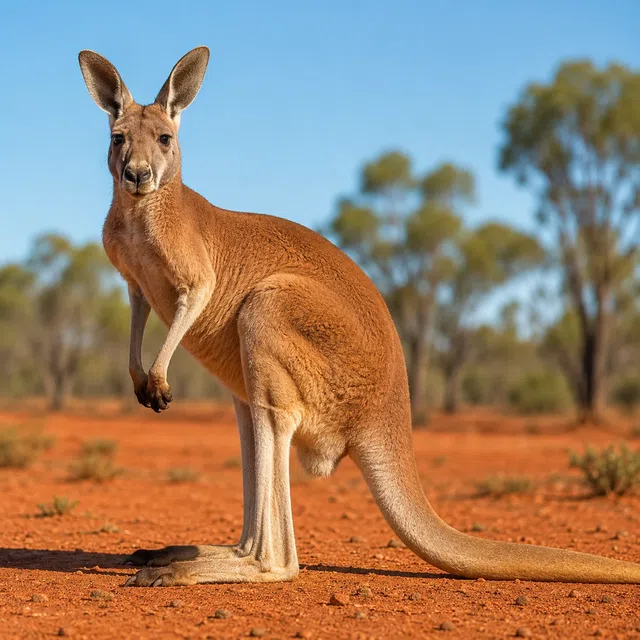 Kangaroo with powerful tail in side view
