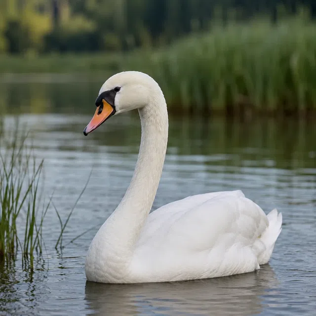 Cygne au long cou sur un plan d'eau