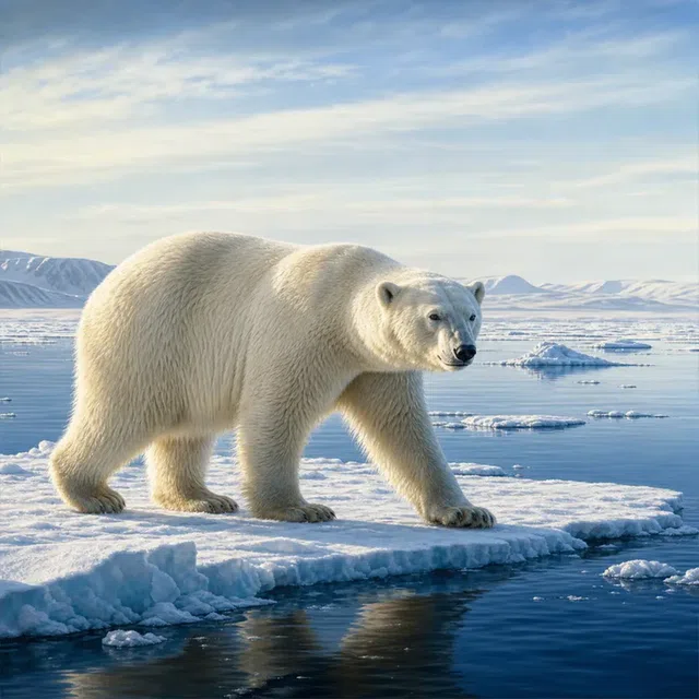 Illustration originale d'un ours blanc debout sur la glace de mer sous une aurore