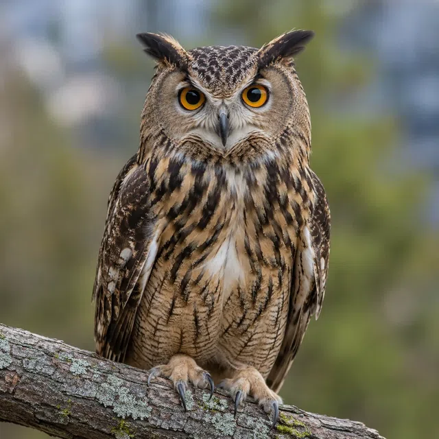 Hibou stylisé à la tête tournée, sans inscription