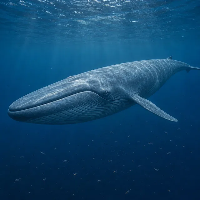 Blue whale in the ocean without readable text