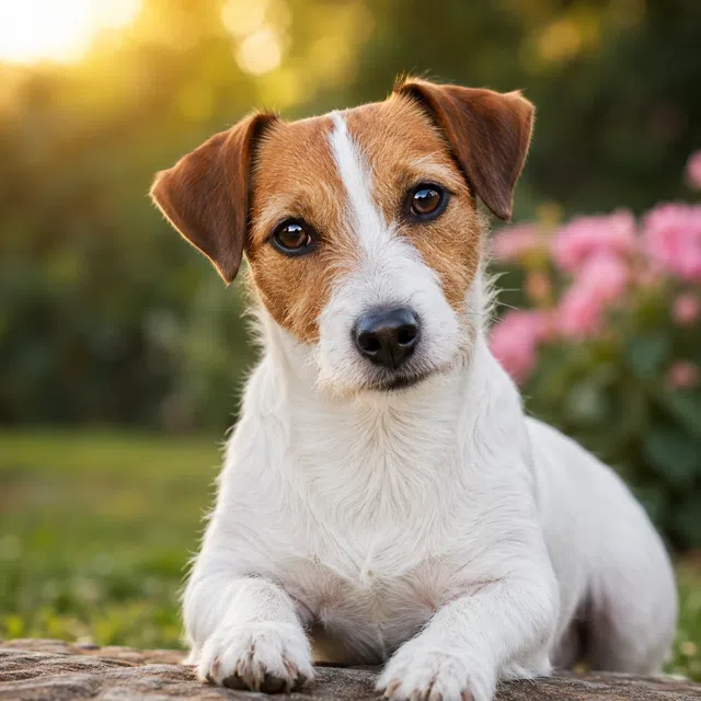 Jack Russell Terrier in einer stilisierten englischen Landschaft ohne Beschriftung