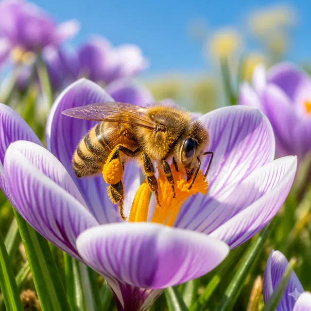 Illustration originale de la nature d'un insecte pollinisateur rayé sur une fleur