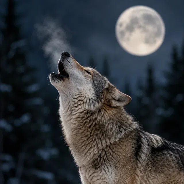 Loup hurlant stylisé dans la nuit, sans inscription