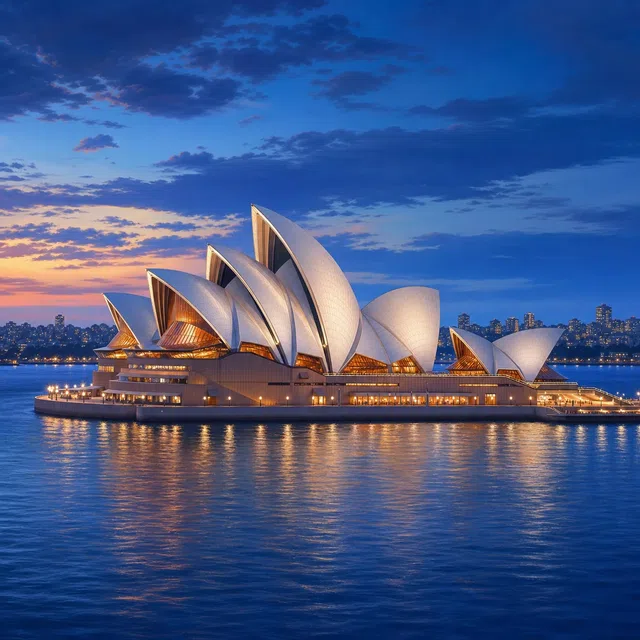 Original illustration of the Sydney Opera House at dusk