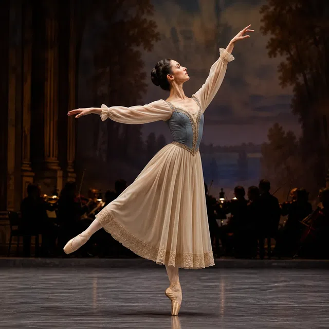 Ilustración original de un ensayo de ballet clásico con un bailarín anónimo