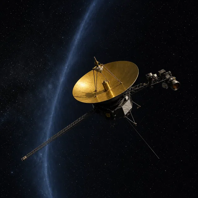 Illustration scientifique originale d'une sonde spatiale avec une grande assiette au-delà de l'héliosphère