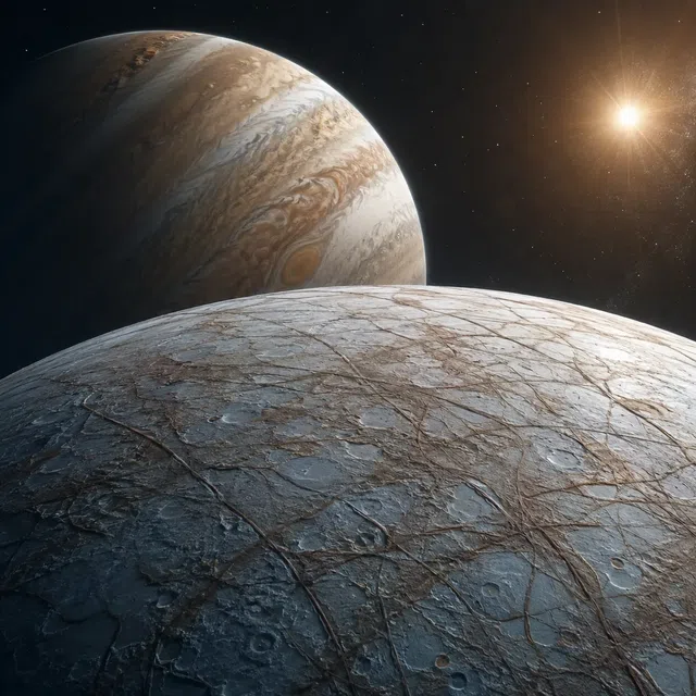 Surface glacée d’Europe, lune de Jupiter, avec un océan caché