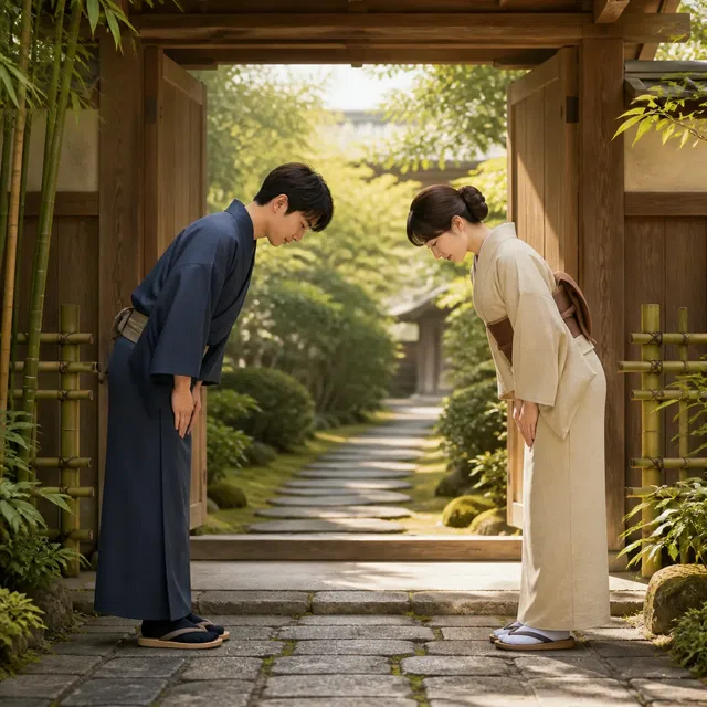 Illustration originale d'un geste de salutation japonais respectueux