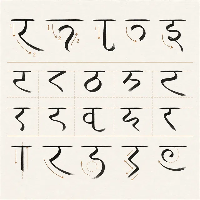 Illustration originale de traits de script angulaires fluides écrits sur papier