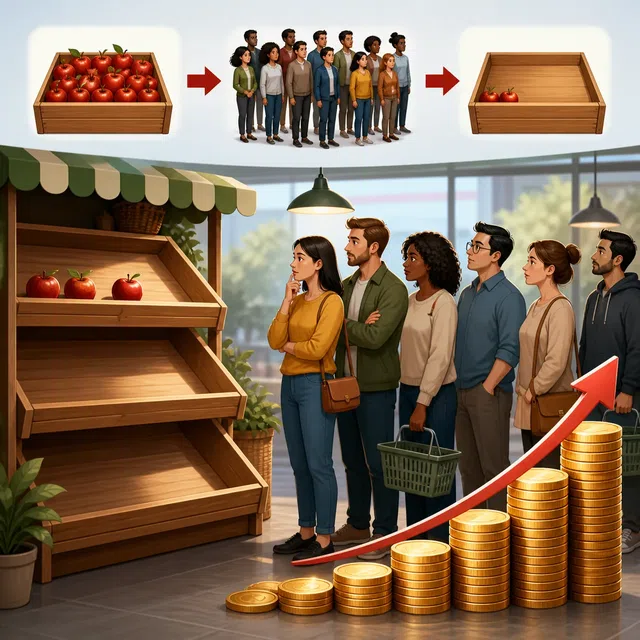 Ilustração original de oferta escassa e aumento de preços