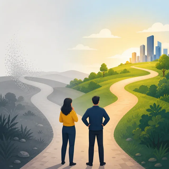 Illustration originale de deux chemins avec une alternative en fondu