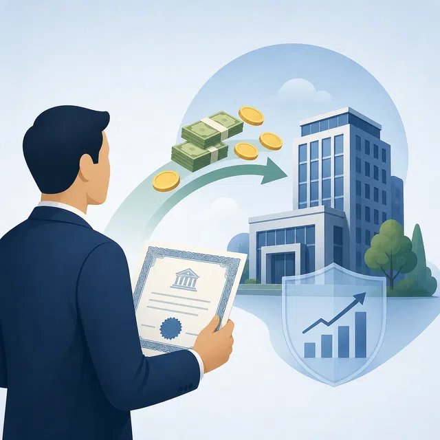 Illustration financière originale d'un investisseur anonyme avec un certificat
