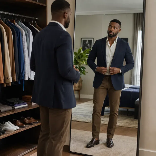 Tenue décontractée soignée avec chemise et pantalon chino