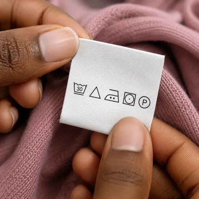 Étiquette d’entretien avec plusieurs symboles textiles