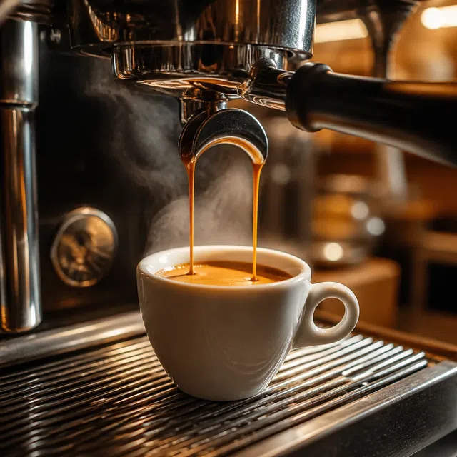 Küçük bir fincanda basınçla hazırlanmış espressonun özgün yakın plan görüntüsü