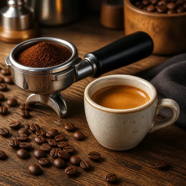 Kahve öğütücüsünün yanındaki küçük espresso fincanının özgün çizimi
