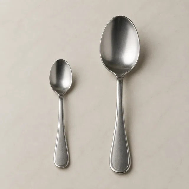 Cuillères de cuisine et repères indiquant trois cuillères à café par cuillère à soupe