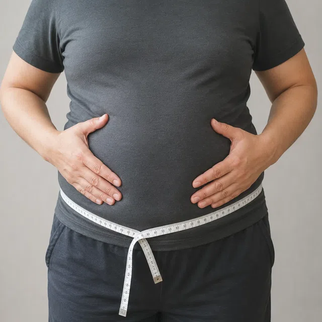 복부 지방 조직을 상징하는 허리둘레 측정 장면