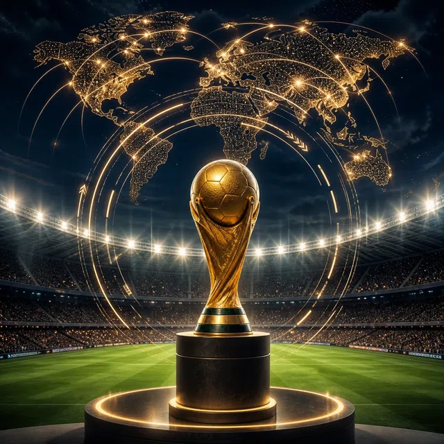 Illustration originale d'un trophée de football dans un stade international au rythme abstrait d'un tournoi
