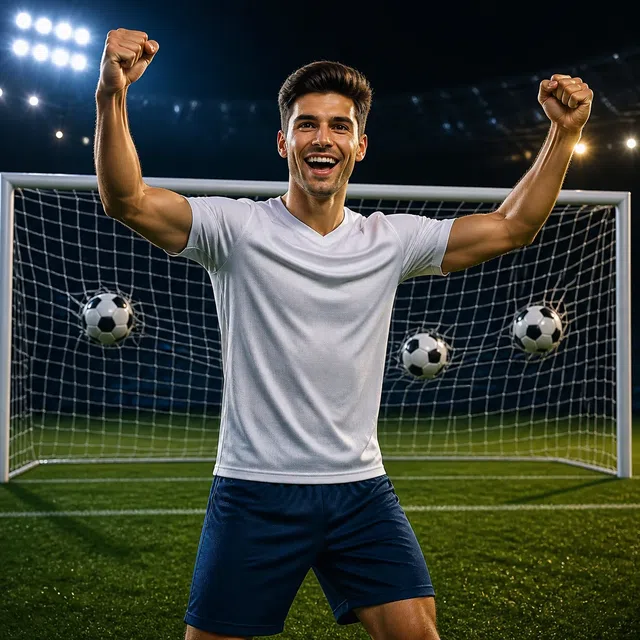 Illustrazione calcistica originale di un giocatore dopo aver segnato tre gol