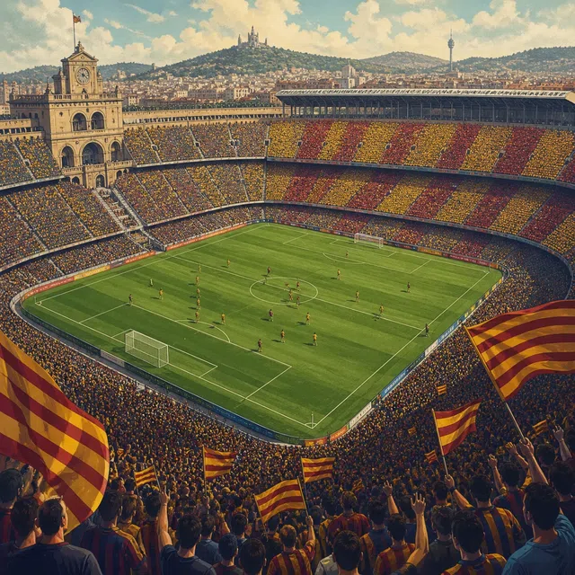 Originale Illustration eines großen historischen Fußballstadions in einer Stadt