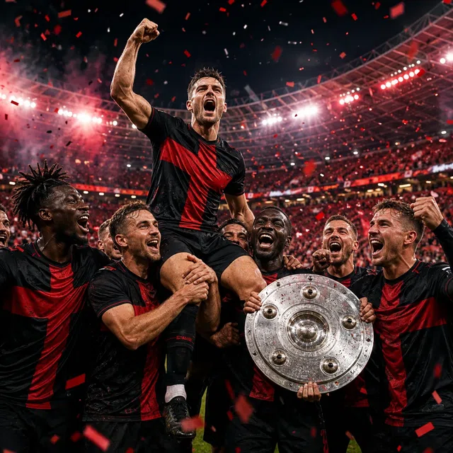 Illustration de football sur la saison invaincue du Bayer Leverkusen sans texte lisible