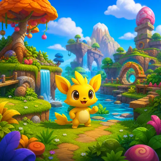 Illustration originale d'une petite mascotte de jeu ressemblant à un animal jaune