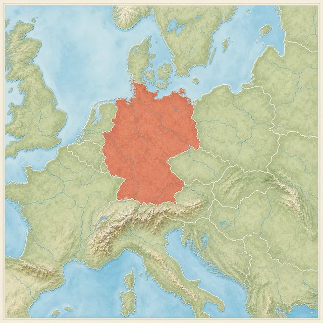 Illustration originale d'une carte de l'Europe centrale avec l'Allemagne et ses régions voisines