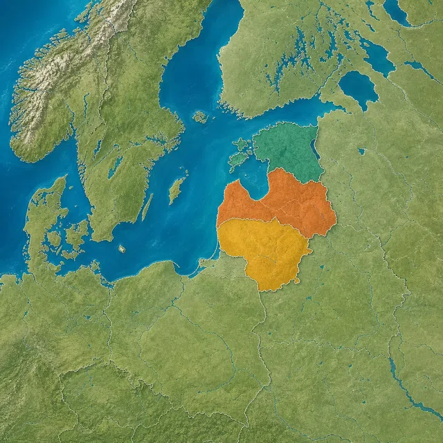 Originele kaartillustratie van de Baltische regio aan de oostkust van de Oostzee