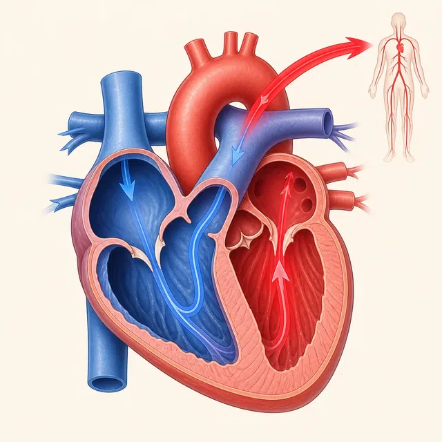 Illustration médicale originale d'un cœur avec un flux sanguin riche en oxygène