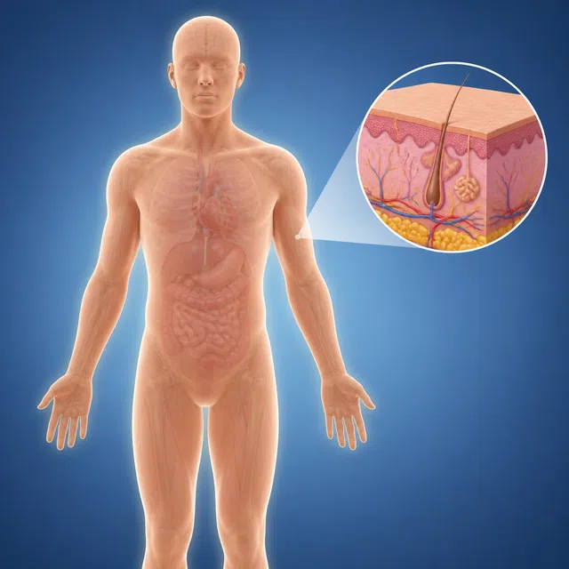 Ilustração médica original de uma silhueta humana com sua camada protetora externa destacada