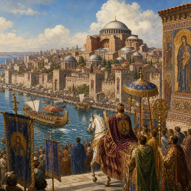 Исторический вид Константинополя у пролива Босфор без надписей