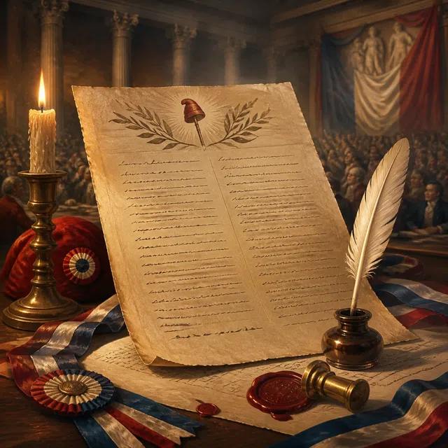Originale historische Illustration eines französischen Rechtsdokuments aus der Revolutionszeit