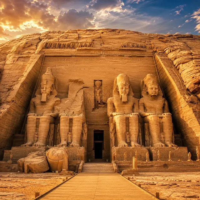 Abu Simbel with monumental rock-cut temples without readable text