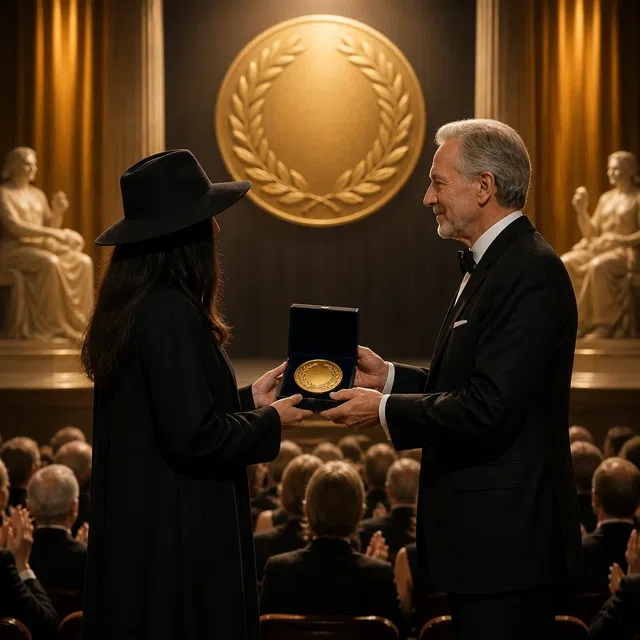 Ilustración original de una ceremonia internacional de premios literarios