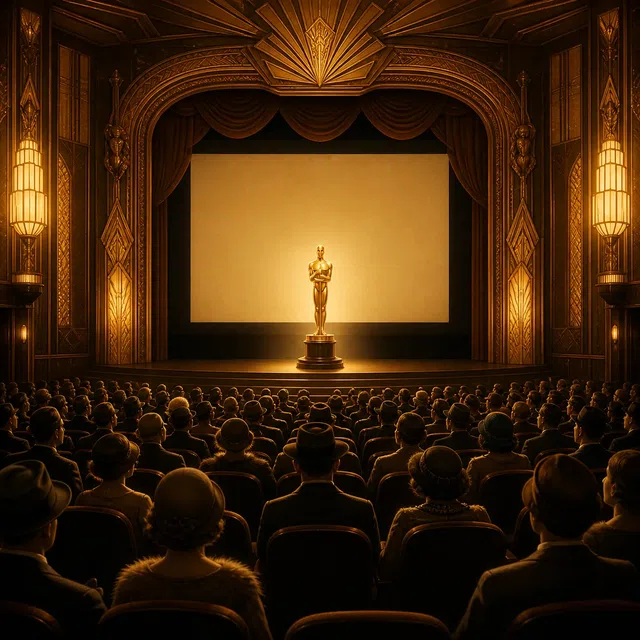 Illustration originale d'une cérémonie de remise de prix dans un cinéma des années 1920