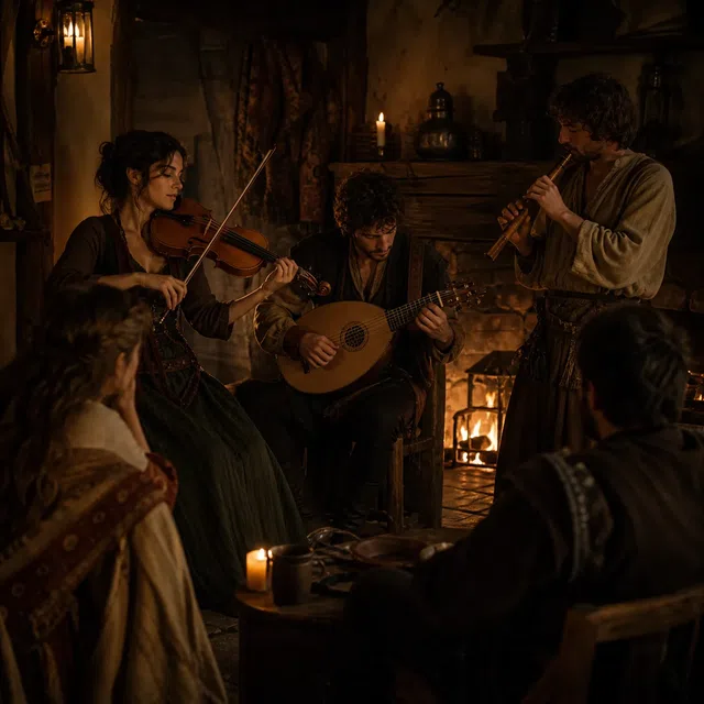 Ilustração original de músicos tocando em uma cena de filme