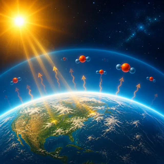 Illustration scientifique originale de l'atmosphère terrestre avec de l'énergie thermique et des molécules