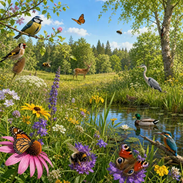 Illustration originale d'un écosystème diversifié avec des plantes et des animaux