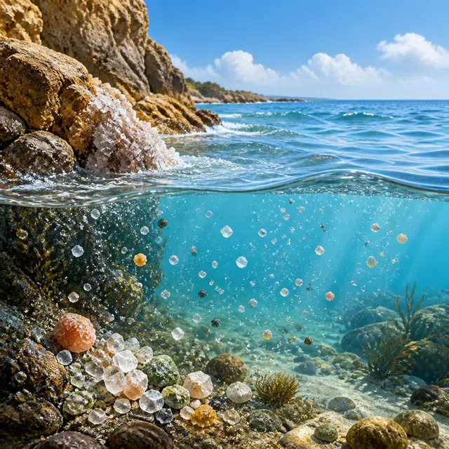 Ilustrasi asli partikel mineral yang larut dalam air laut