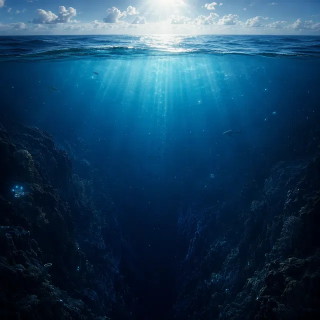 Coupe de la fosse des Mariannes montrant le Challenger Deep et une comparaison de profondeur