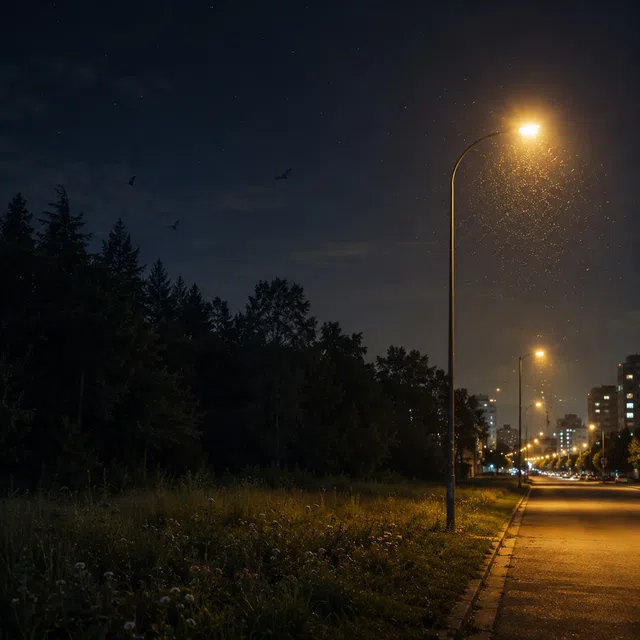 Éclairage de rue intense près d’un habitat naturel pendant la nuit