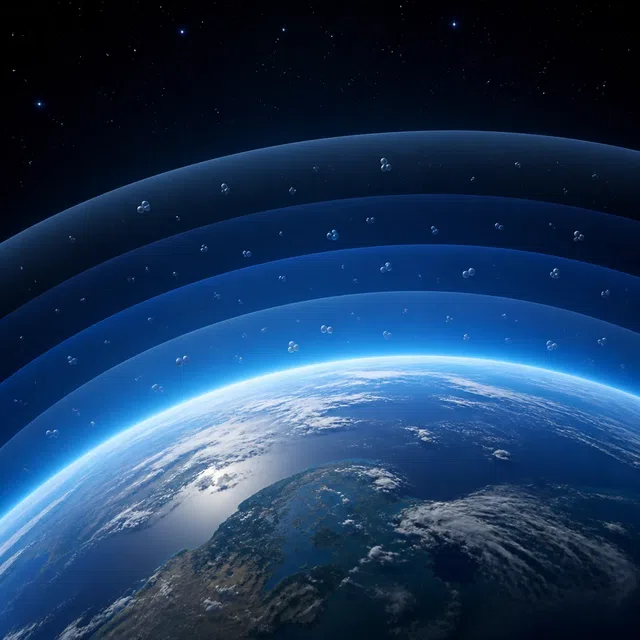 Ilustración original de la atmósfera luminosa de la Tierra sobre el horizonte vista desde el espacio