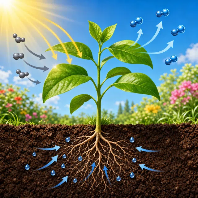 Original scientific illustration of photosynthesis in a plant
