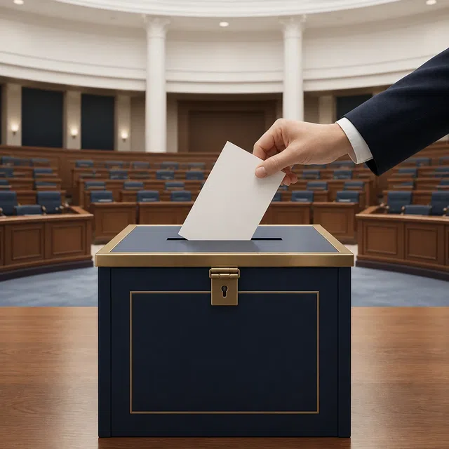 Ilustración original de un voto anónimo con una papeleta en blanco y una urna