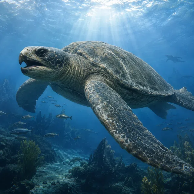 Tortue marine préhistorique géante dans une mer ancienne