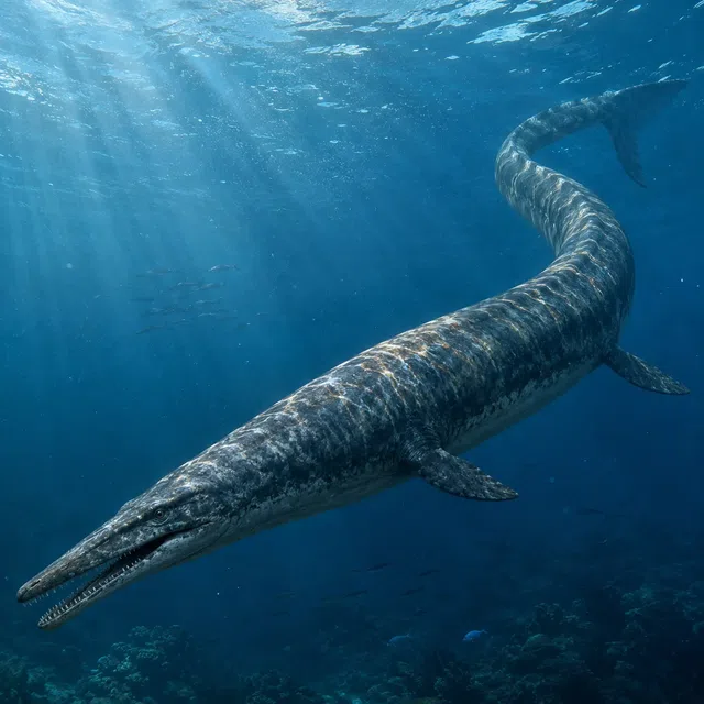 Langgestreckter früher Wal Basilosaurus im klaren Urzeitmeer